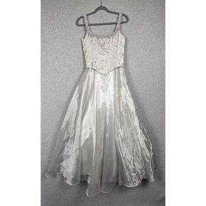 Aspeed USA Dress Womens 4 Silver Floral Embroidered Ball Gown Formal Shawl Prom